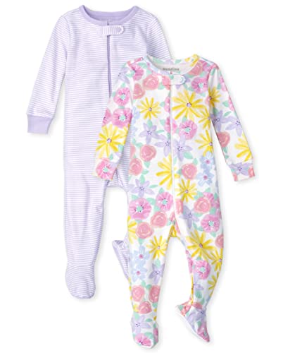 Baby And Toddler Girls Snug Fit Cotton Zip-Front One Piece Footed Pajama