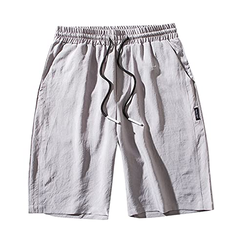 ZHUYOU Mens Straight Shorts Cotton Lightweight Elastic Drawstring Casual Sports Short Relaxed Fit Summer Outdoor Beach Shorts Grey