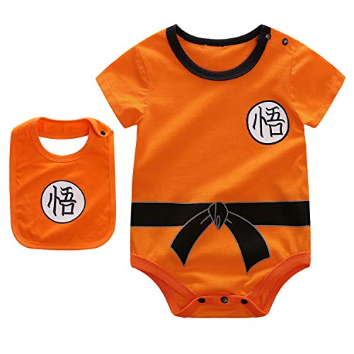 Baby Infant Baby Girls Boy Bodysuit Romper Goku Modeling Short Sleeve Triangle Cotton Jumpsuit Bibs, Orange, 3 Months