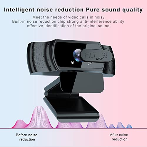 1080p HD Webcam with Microphone, Driver-Free with Privacy Slider Auto Light Correction Focus 360 Rotatable Autofocus Camera for Video Conferencing, Online Teaching, Skype & Microsoft Teams (Black)