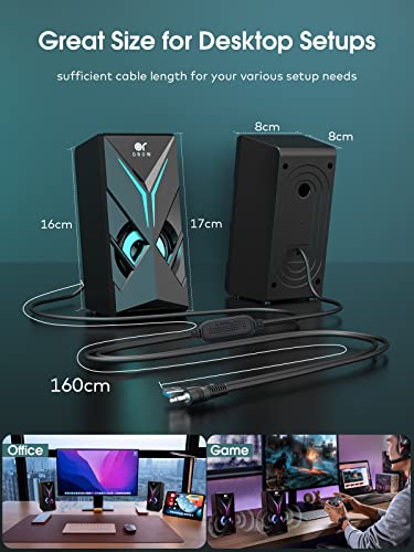 OROW Computer Speakers,1OW Speakers for PC 2.0 Channel Gaming Speakers RGB Speakers for Monitor,3.5mm Aux Input Multimedia Desktop Speaker