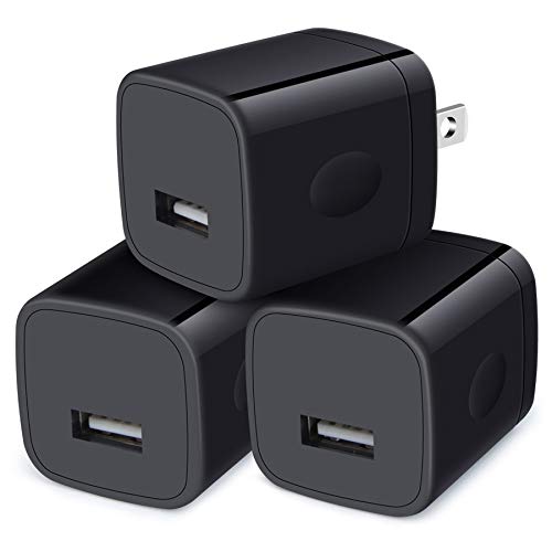 Wall Charger Cube, 1A/5V, 3 Pack, Black, USB Wall Plug