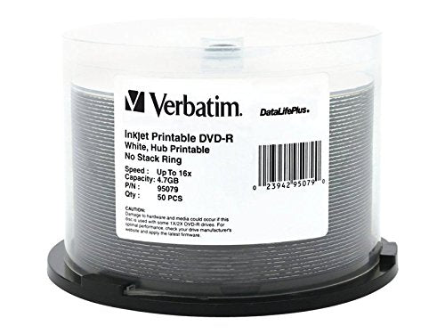 4.7GB DVD-R 50-Disc Spindle with White Inkjet Printable Surface