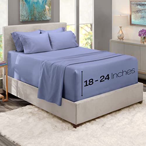 Extra Deep Pocket Queen Sheets Set  6 PC Soft Microfiber Queen Sheets Deep Pocket  Fade Resistant Bedding Sheets  Pillowcases  Queen, Steel Blue