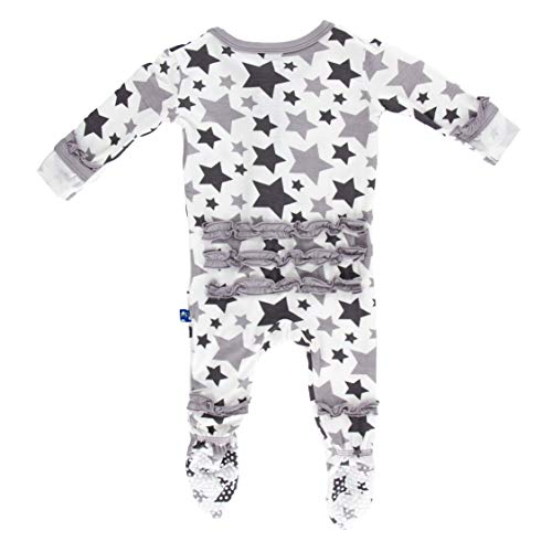 Essentials Print Classic Ruffle Footie with Snaps, Soft Bamboo Viscose Sleepwear, One-Piece Baby Clothes ( /Rain Stars - 0-3 Months)