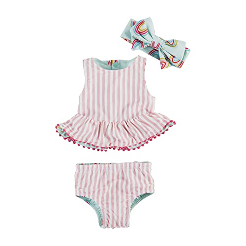 Girls Reversible Swimsuit & Headband Set, Rainbow, 3-6 Months