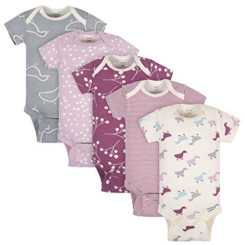 Baby Girls 5-Pack Short-Sleeve Onesies Bodysuits, Grey/Pink/Ivory, 0-3 Months