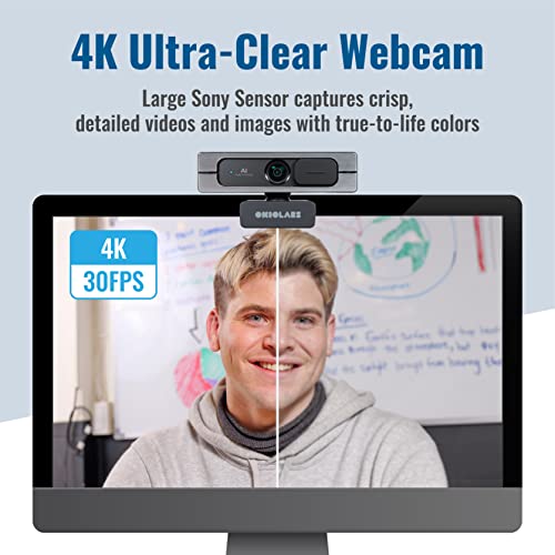 HD Webcam 4K with AI Auto Framing for Conference and Webcam Record Ultra Wide Angle Webcam Sony STARVIS Sensor Tiny Webcam with Camera Control, Built-in Dual Webcam Microphone Tripod, A10