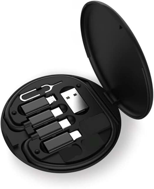 Portable Data Cable and Storage Box with SIM Tray and Phone Holder