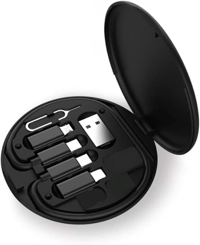 Portable Data Cable and Storage Box with SIM Tray and Phone Holder