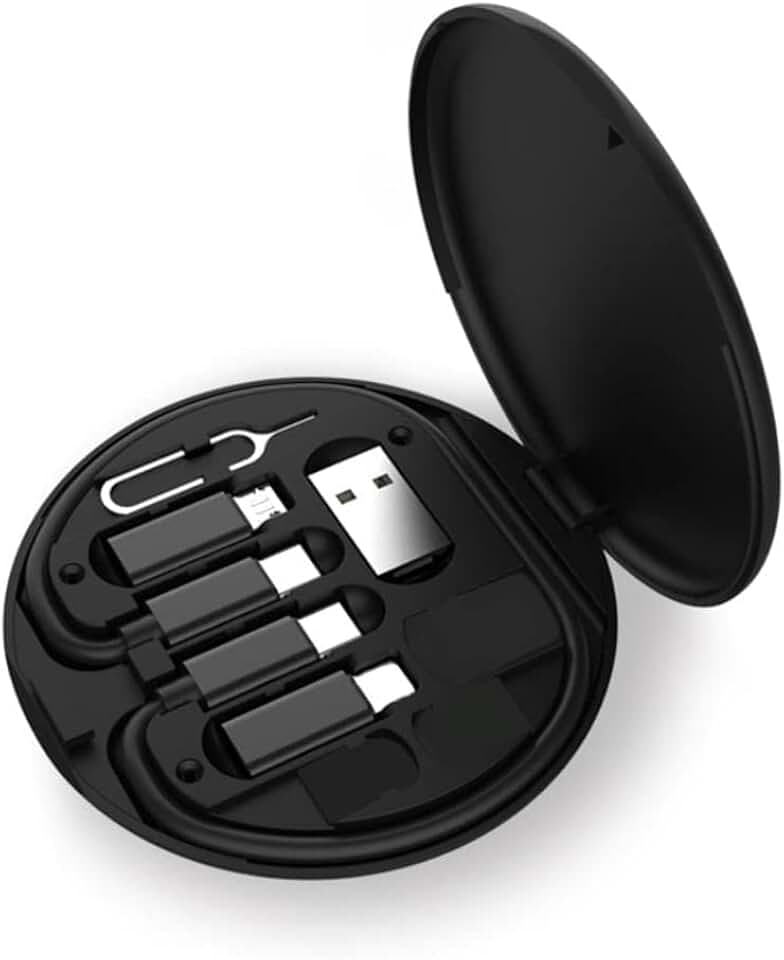 Portable Data Cable and Storage Box with SIM Tray and Phone Holder