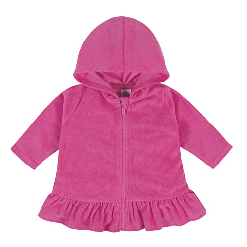 Girls' Toddler Zipper Hoodie Terry Swimsuit Cover Up, Pink, 0-3 Months