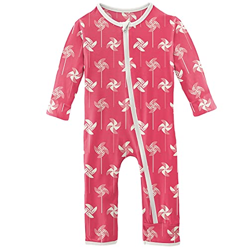 Print Coveralls with Zipper, Long Sleeve Footless Bodysuit, One-Piece Ultra Soft Sleepwear (Taffy Pinwheel - 0-3 Months)