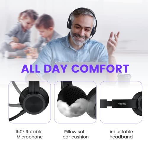 HP10 Headset with Microphone, Wired USB Computer Headphones with Environmental Noise Cancellation, Lightweight Mute Control, Business Telephone Headset for PC, Call Center, Office