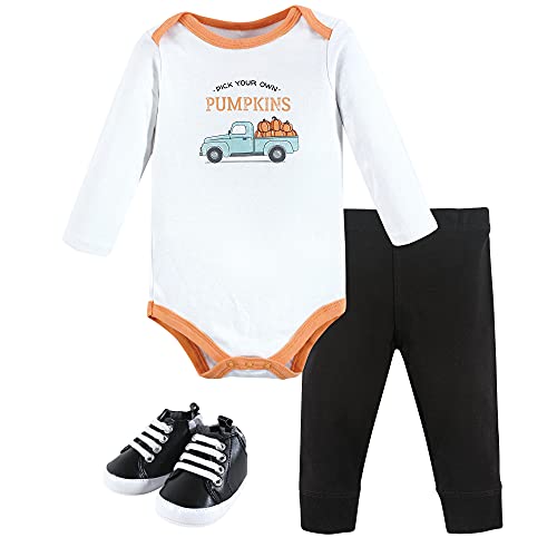 Cotton Bodysuit, Pant and Shoe Set, Pumpkin Truck, 3-6 Months