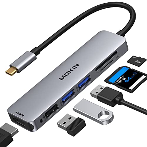 USB C Hub with HDMI, SD/TF Card Reader, 2 USB 3.0 Ports in Space Gray