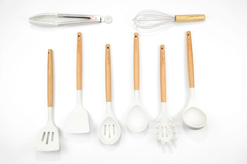 9-Piece Wood and Silicone Cooking Utensil Set with Holder