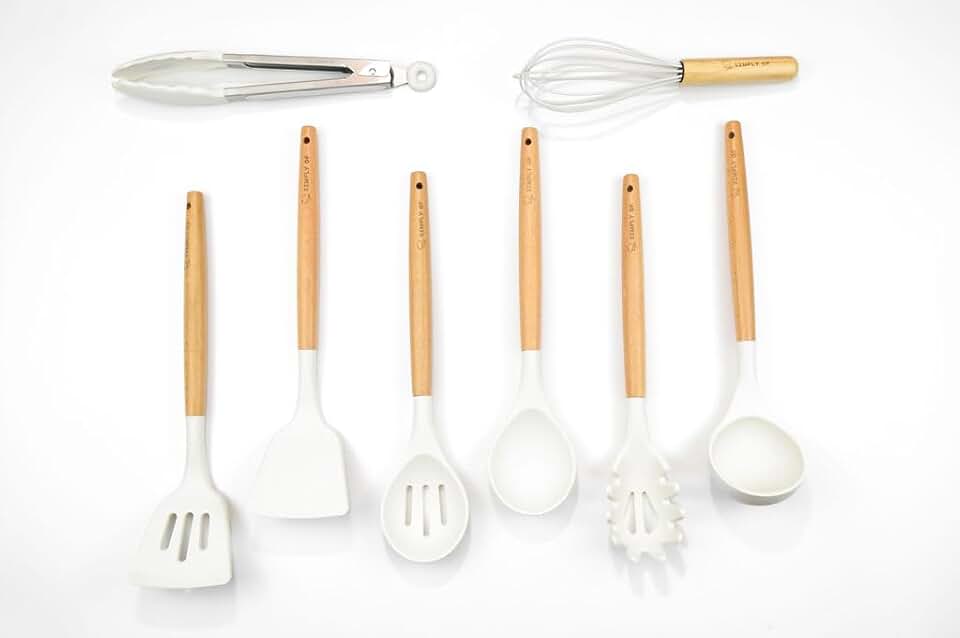 9-Piece Wood and Silicone Cooking Utensil Set with Holder