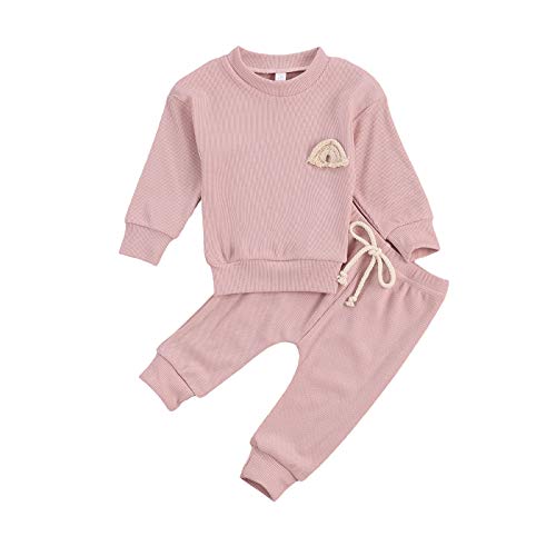 Infant Baby Boy Girl Fall Winter Clothes Outfit Solid Color Tops and Pants Kids Sweatsuit 2 Piece Clothes Set (E4, 0-6 Months)