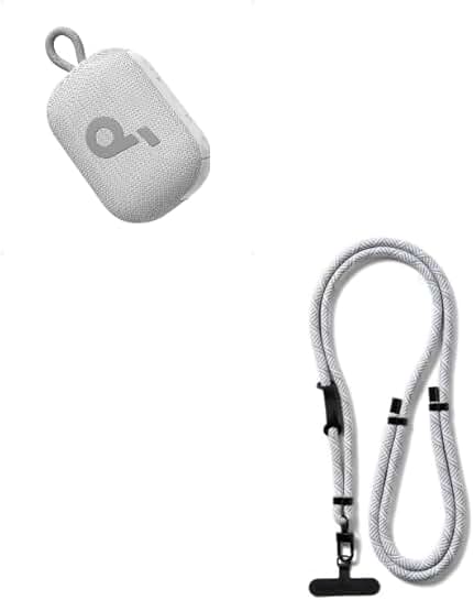 Gray lanyard for phone keys and speaker