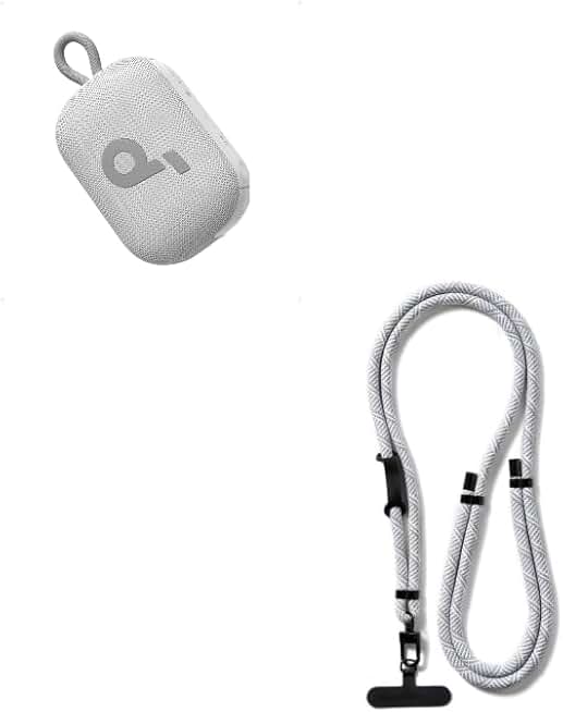Gray lanyard for phone keys and speaker