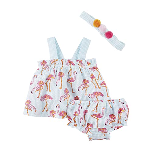 Baby Girls' Flamingo Pinafore and Bloomer Set, Blue/Pink, 0-3 Months