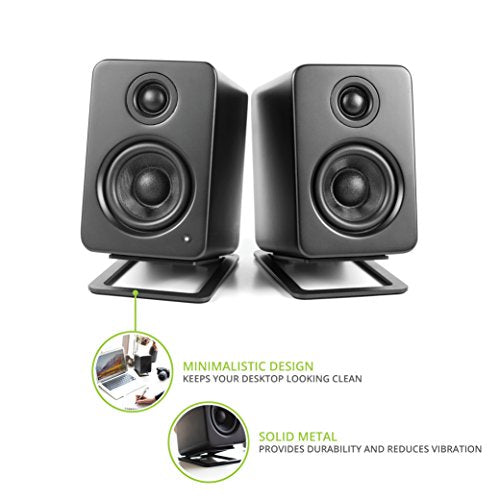 S2 Tilted Desktop Speaker Stands for Small Speakers & Compact 2-3 Studio Monitors | Supports 6 lbs | Damping Foam Padding | Black | Pair