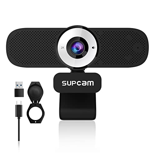Webcam with Microphone, HD 2K Web Camera for Laptop Computer PC,USB Camera with Speaker for Desktop,Streaming Web Cam with External Privacy Cover for Video Calling,Conferencing, Gaming