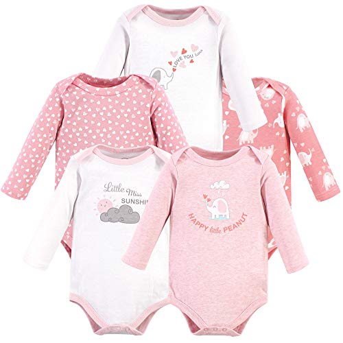 Uni  Baby Cotton Long-Sleeve Bodysuits, Girl Basic Elephant, 3-6 Months