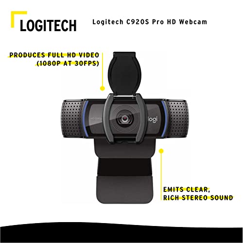 C920S Pro HD Webcam Bundle with Knox Gear Webcam Stand with Selfie Ring Light and 4-Port USB Hub (3 Items)