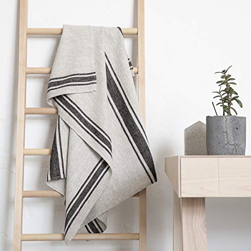 Linen Bath Towel Black Natural Provence, 26 x 51