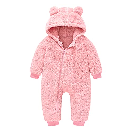 Pink Baby Fleece Jumpsuit Onesie Girls Hoodie Warm Clothing 6-9-12 months