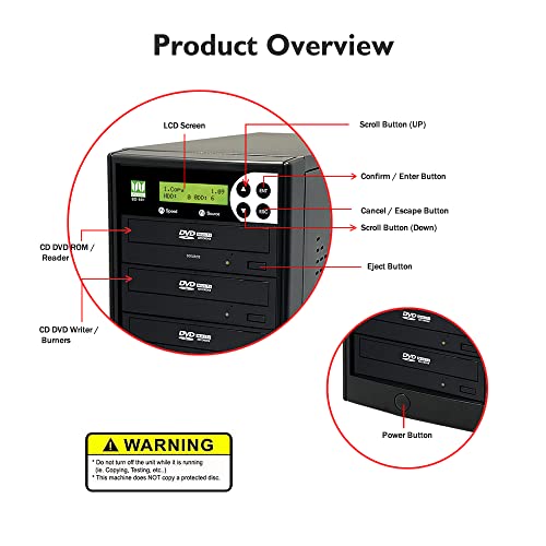 1 to 5 24X DVD Duplicator SATA CD DVD Burner - Standalone Copier Duplication Tower WY-S5T-DVD-BK