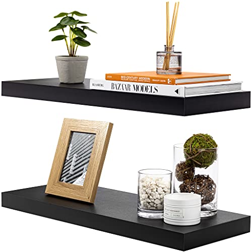 Floating Shelf Large 24 x 9  Hanging Wall Shelves Decoration  Perfect Trophy Display, Photo Frames  Extra Long 24 Inch Black)