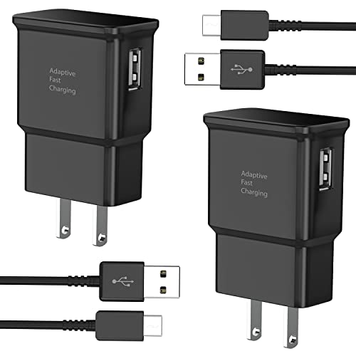 Adaptive fast charger kit with 6.6ft USB Type C cable for Samsung Galaxy phones, 2-pack