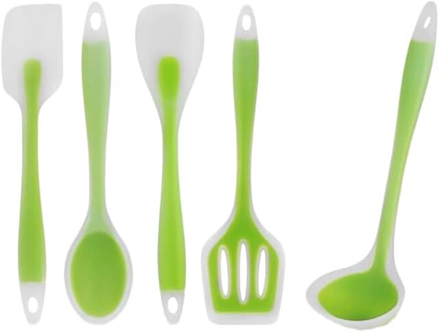 Set of five heat-resistant silicone kitchen utensils