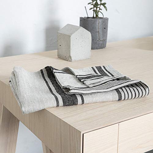 Linen Bath Towel Black Natural Provence, 26 x 51