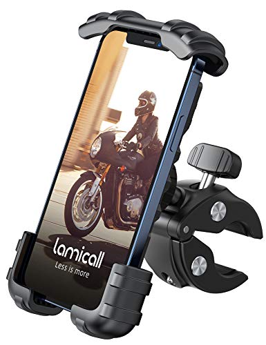 Bike Phone Holder Mount - Motorcycle Handlebar Phone Mount Clamp, One Hand Operation ATV Scooter Phone Clip for iPhone 12 / 11 Pro Max / X / XS, Galaxy S10 and 4.7"- 6.8" Cellphone - Black
