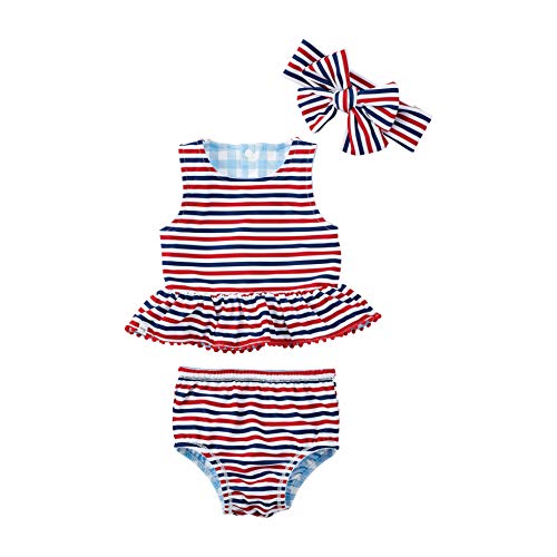 Girls Reversible Swimsuit & Headband Set, Blue, 3-6 Months