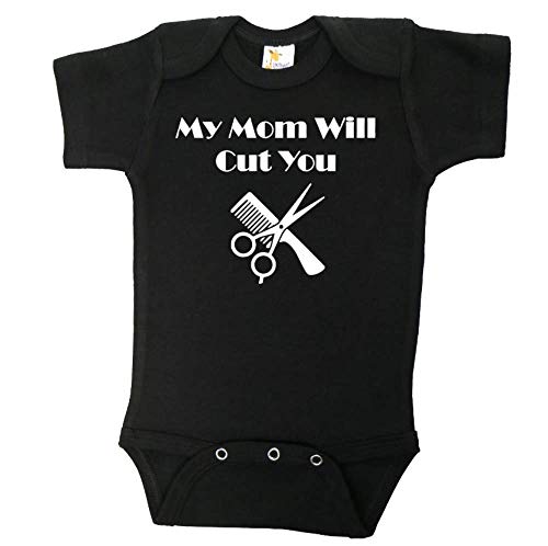 Hair Stylist Baby Onesie/My Mom Will Cut You/Uni  Hair Salon Bodysuit (0-3M, Black SS)