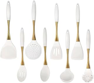 White 8-Piece Kitchen Utensil Set with Gold Handles