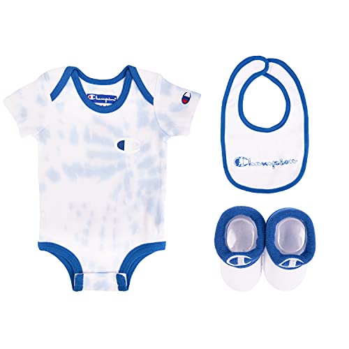 Baby TIE DYE Infant 3-Piece Box Includes a Body Suit, a Bib and Pair of Booties in Multiple Colors, Tiedye-Blue 423, 0-6