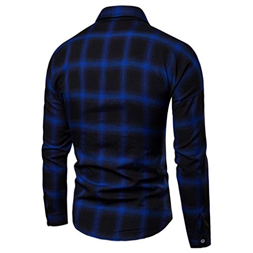 Men's Fashion Business Plaid Printing T-Shirts Casual Long-sleeved Lapel Tops Fall Button Office Shirt Tee Cool Weather Double-breast Trench Coat Polo Shirt Checked Cozy Jumper Sweaters
