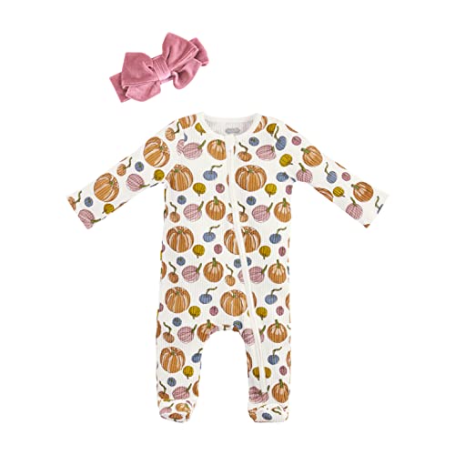 Girls' Pumpkin Sleeper and Headband Set, Cream, 0 Months/3 Months