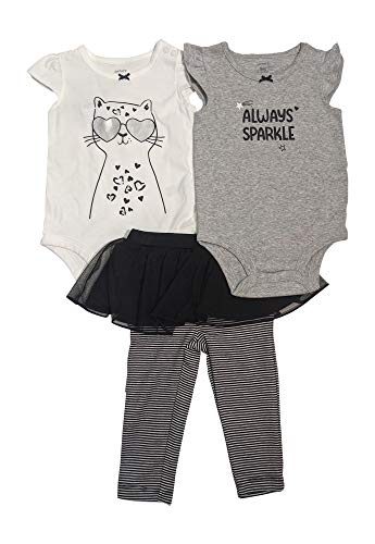 Baby Girl's 3-Piece Bodysuits and Pants Sets (3 Months, Sparkle/Kitty)