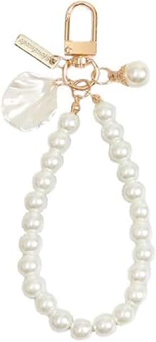 White Pearl Beaded Phone Lanyard and Keychain