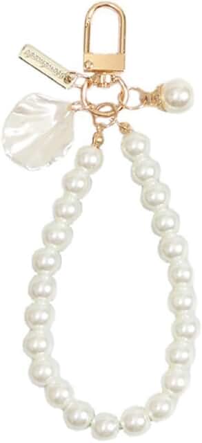 White Pearl Beaded Phone Lanyard and Keychain