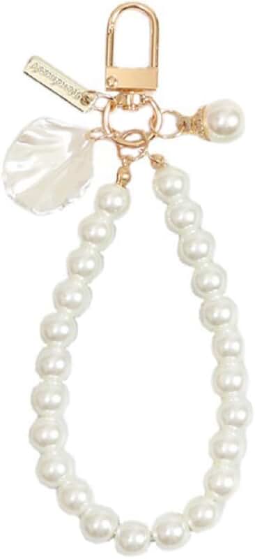White Pearl Beaded Phone Lanyard and Keychain