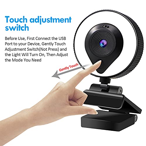 2k Streaming Webcam for Laptop with Microphone Ring Light USB HD Webcam with Tripod Adjustable Auto-Focus Web Camera 360 Webcam Camera for pc Gaming, Plug and Play