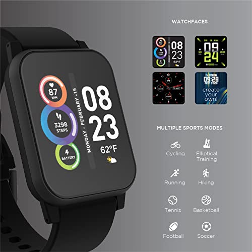 Fusion 2 S Smartwatch with Wireless Headphones, Heart Rate, Step Counter, Sleep Monitor, Message, IP67 Water Resistant Unisex, Touch Screen, Compatible with iPhone and Android (Black)